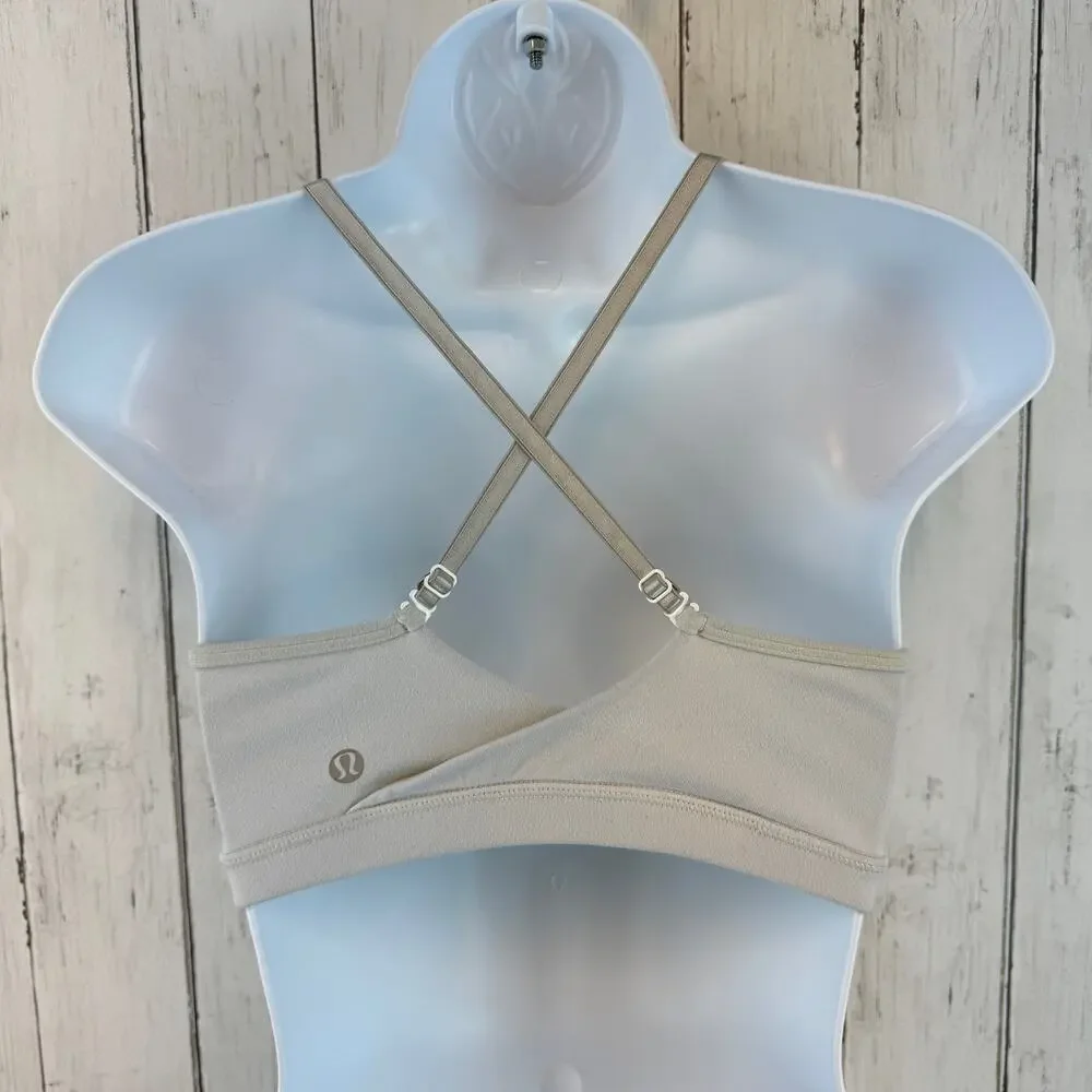 Lululemon White/Grey/Black Mesh V-Neck Cross Back Sports Bra Size 6